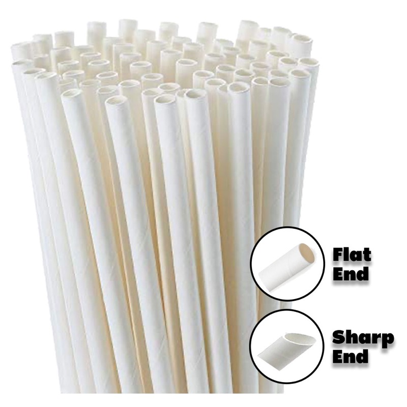 White paper straws — flat end and sharp end options